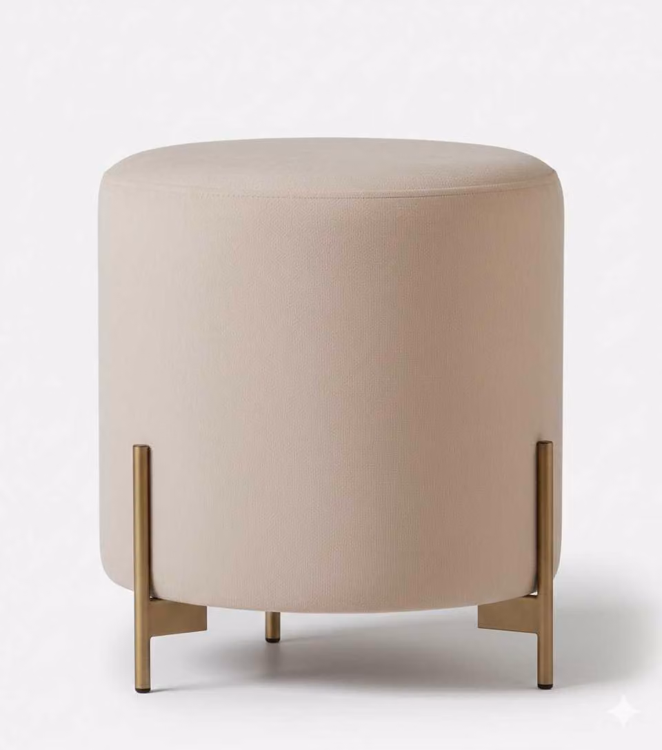 Pouf in stile moderno, colore beige, imbottito, nuovo, in tessuto, per camera da letto, in legno