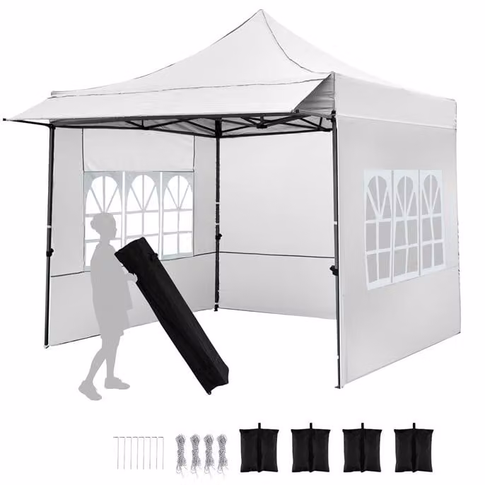 KOMFOTTEU, padiglione 3x3 metri, tenda pop-up per feste con 3 pannelli laterali, padiglione pieghevole regolabile in altezza (3 posizioni) con 4 sacchi di sabbia, protezione solare, padiglione da giardino con borsa a rullo, tenda da giardino per feste e c