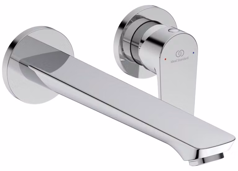 Miscelatore monocomando per lavabo, da montare a parete, cromato, con bocchetta di erogazione di 224 mm