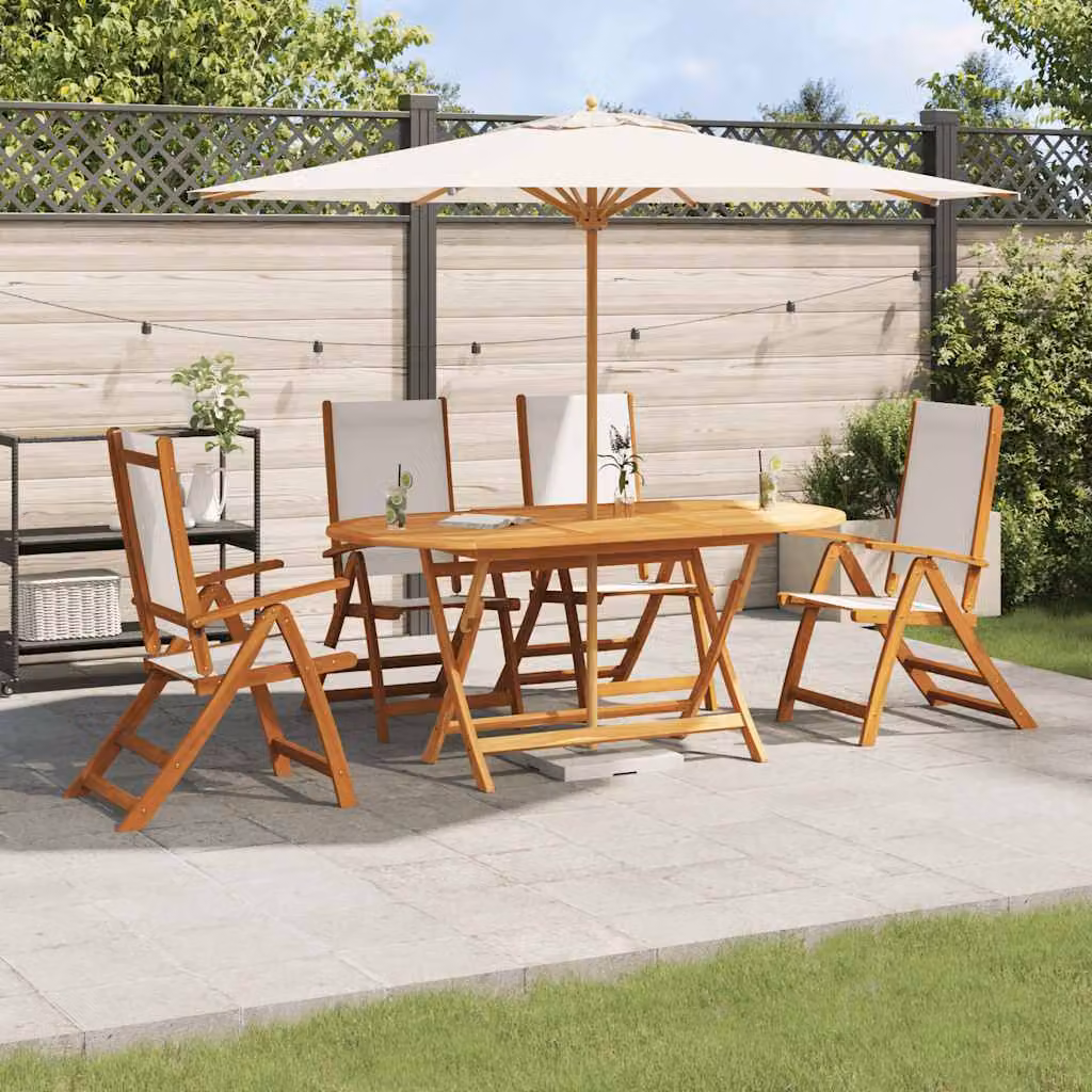 Set Pranzo da Giardino vidaXL in 5 Pezzi in Legno di Acacia Oliato e Textilene Marrone e Grigio – 1