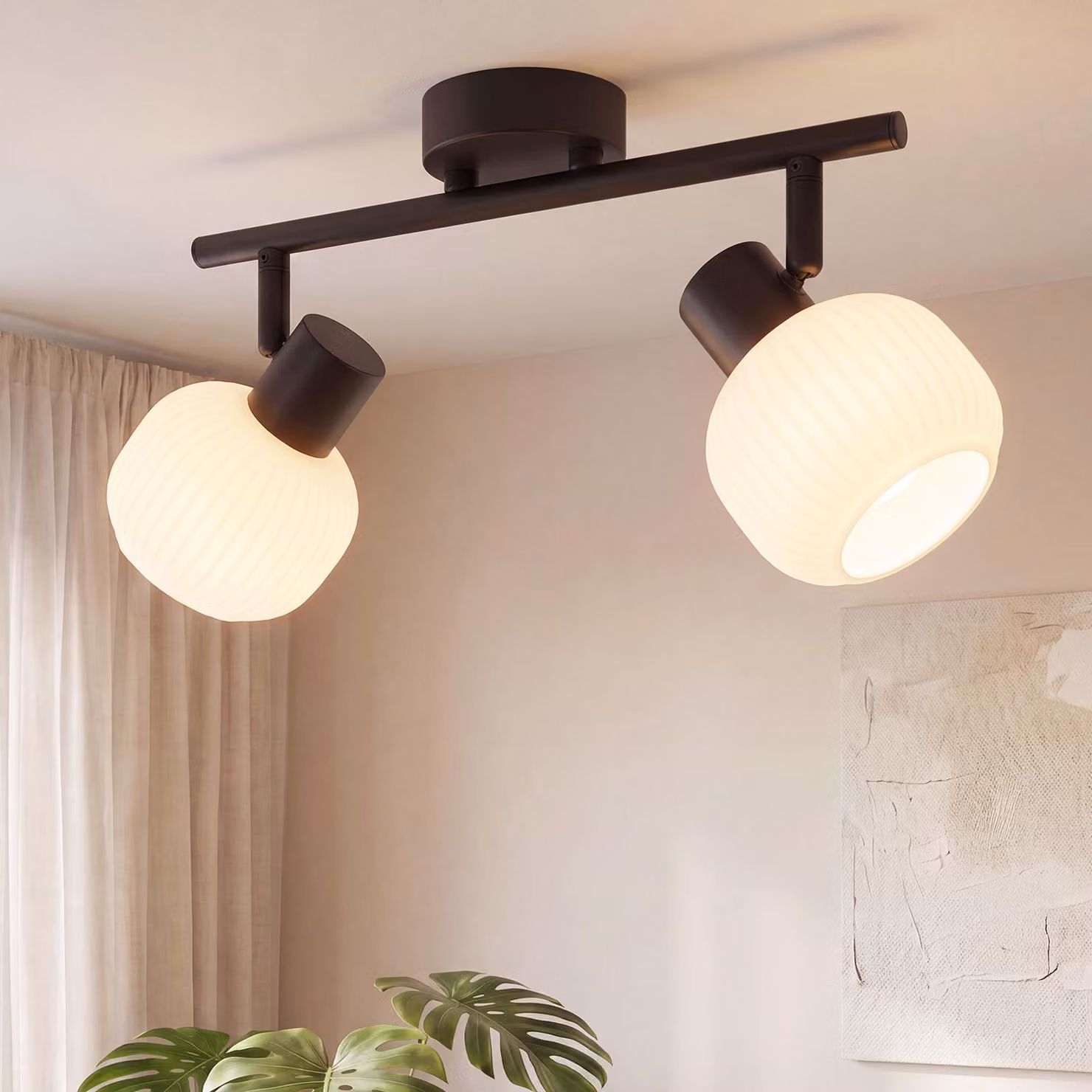 ZMH faretto da soffitto nero lampada da soffitto per interni 2 fiamme 350° faretto orientabile paralume in vetro spot E14 lampada da corridoio senza lampadina