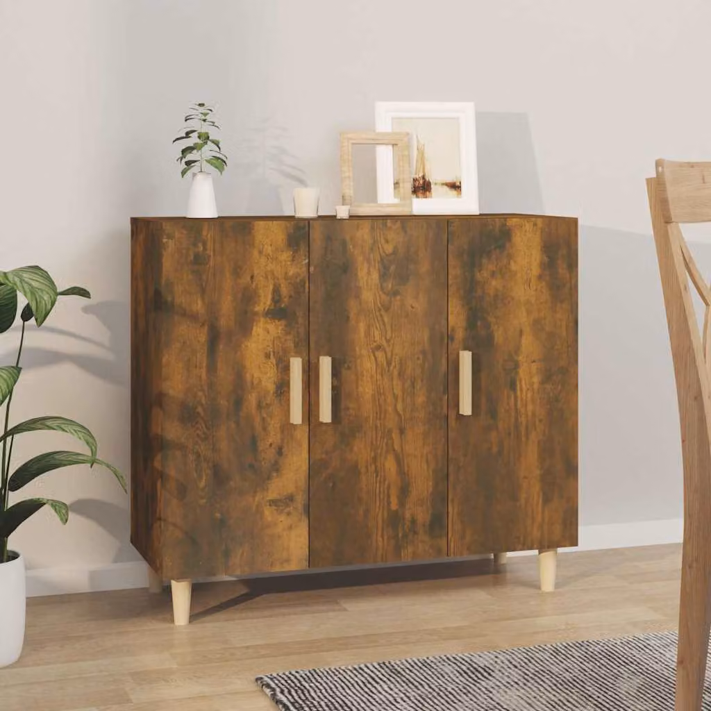Credenza vidaXL in legno multistrato e MDF, colore rovere fumo, L 90 cm x P 34 cm x H 80 cm