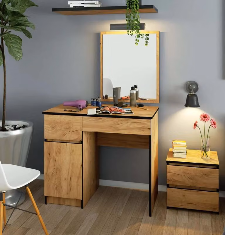 Toeletta con specchio BRETIK - rovere craft, versione a sinistra