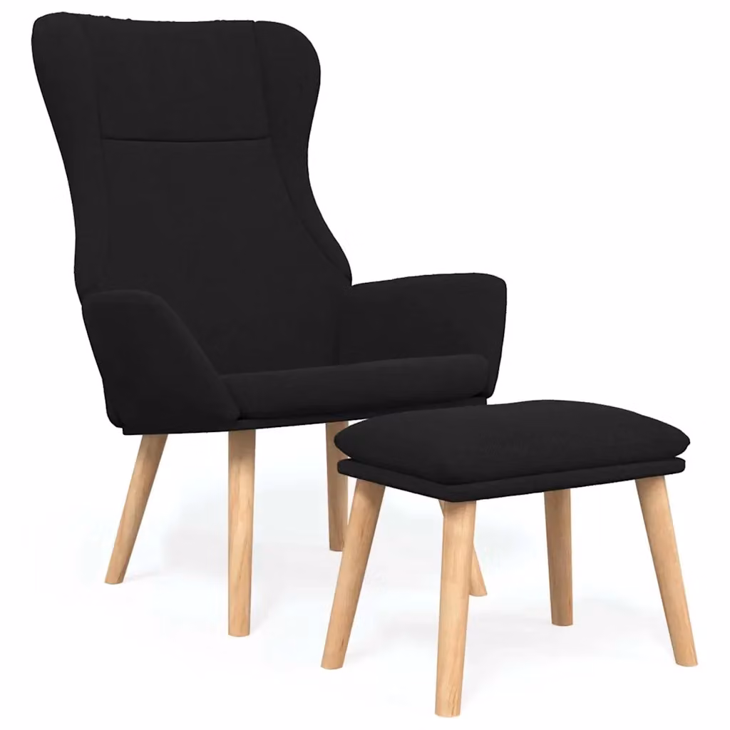Poltrona Relax con Poggiapiedi Nera in Tessuto e Struttura in Metallo e Legno – 2