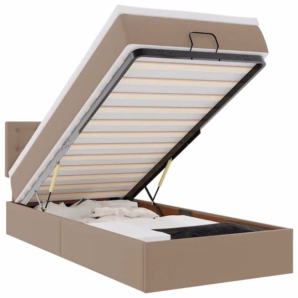 Letto Pouf con Materasso vidaXL in Similpelle con Base a Sollevamento, Illuminazione Sotto il Letto e Porte USB, L: 90 cm, P: 200 cm, H: 88 cm – 2