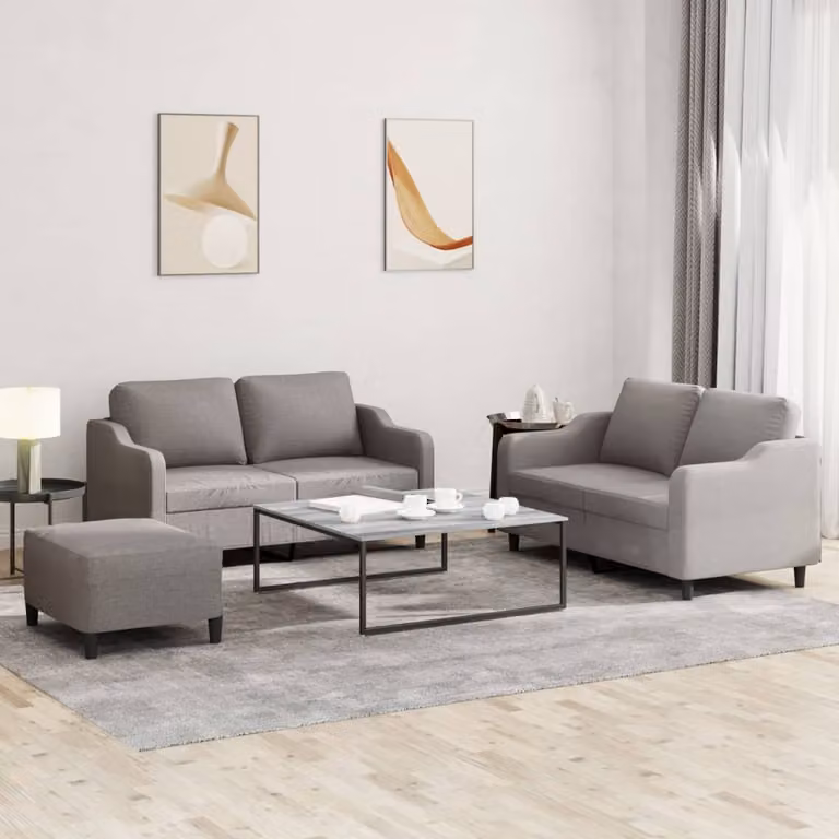 Maison Exclusive - Set divano a 3 pezzi con cuscini in tessuto color taupe