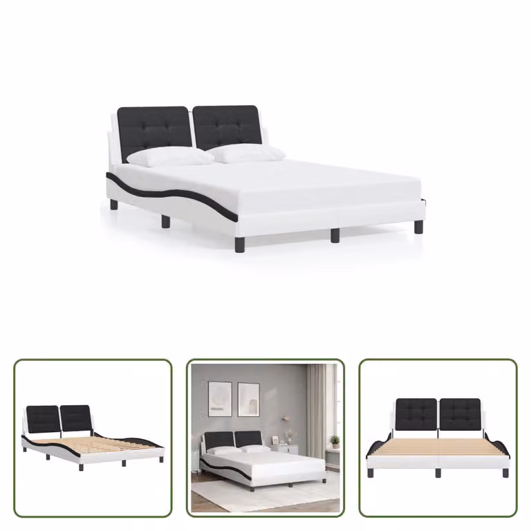 The Living Store Struttura letto con testiera bianca e nera 140x190 cm in ecopelle