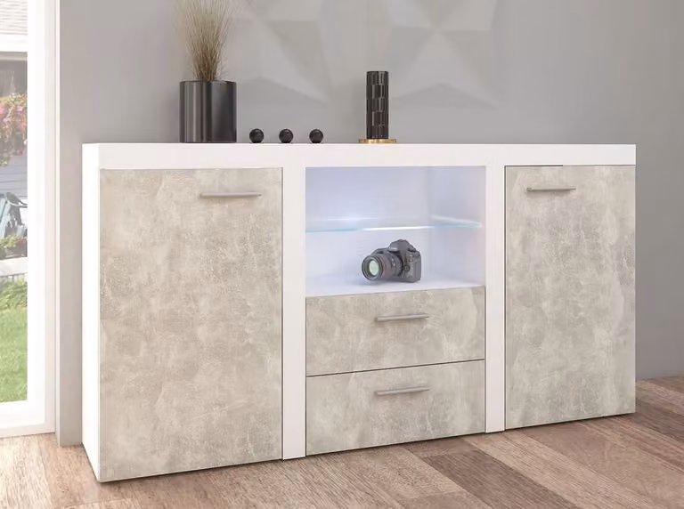 Cassettiera moderna combinata THISE - cemento / bianco