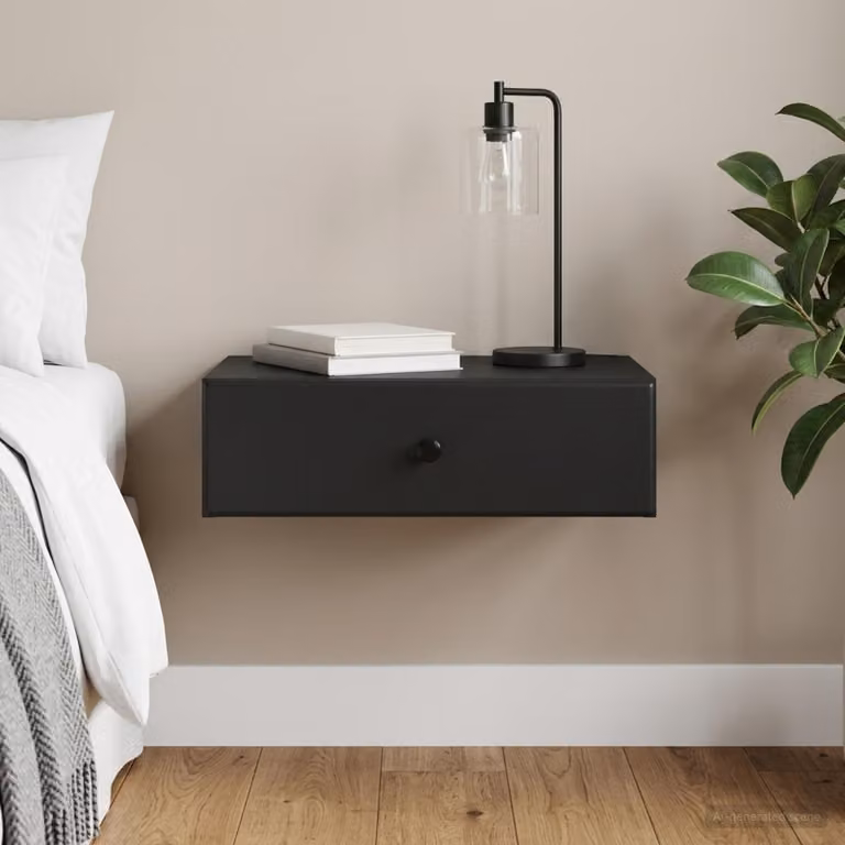vidaXL Tavolino da Parete Laterale Moderno Nero in MDF L: 59 cm, P: 34,5 cm, H: 17 cm