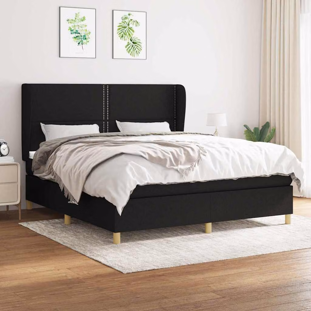 vidaXL Giroletto a Molle con Materasso Nero in Tessuto L/P/H: 180 x 200 x 128 cm – 1