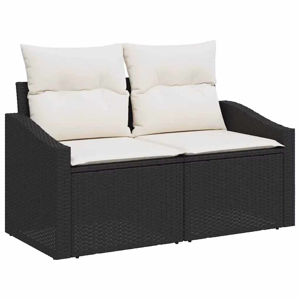 Divano da giardino vidaXL in polyrattan nero con cuscini, L: 123 cm, P: 62 cm, H: 69 cm – 2