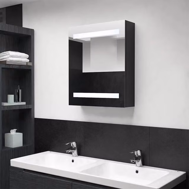 Armadietto da bagno con specchio e illuminazione LED Design Mania Nero L: 50 cm, P: 14 cm, H: 60 cm – 1