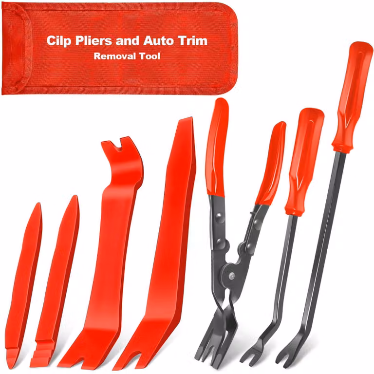 Omgoods - Set di 7 clip per auto - Kit di smontaggio - Estrattore per fissaggi - Set di ganci di precisione - Set di ganci e strumenti di estrazione - Borsa portaoggetti per l'automotive