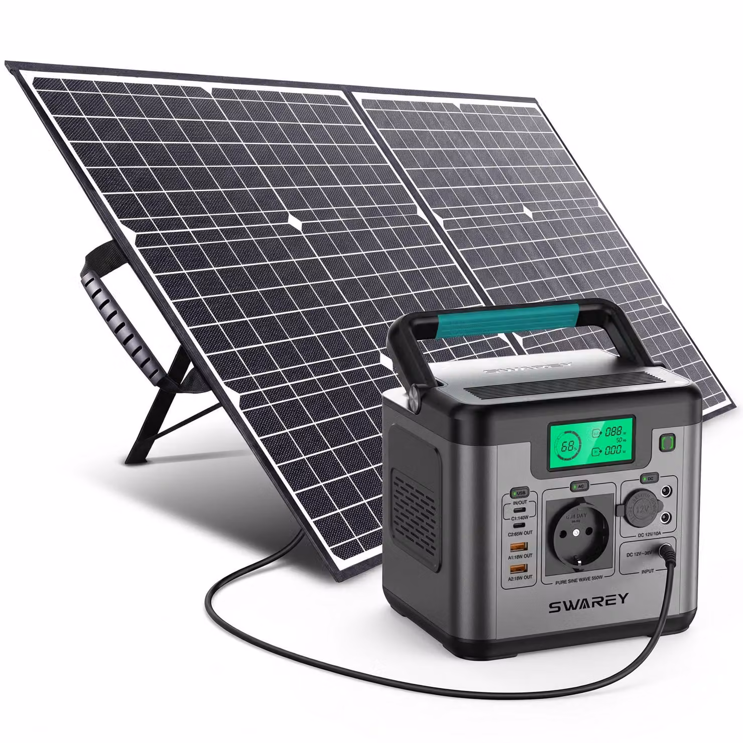SWAREY 550W (1100W di picco) Stazione di ricarica portatile con pannello solare 100W, 555Wh generatore solare, caricabatterie con ricarica rapida 140W