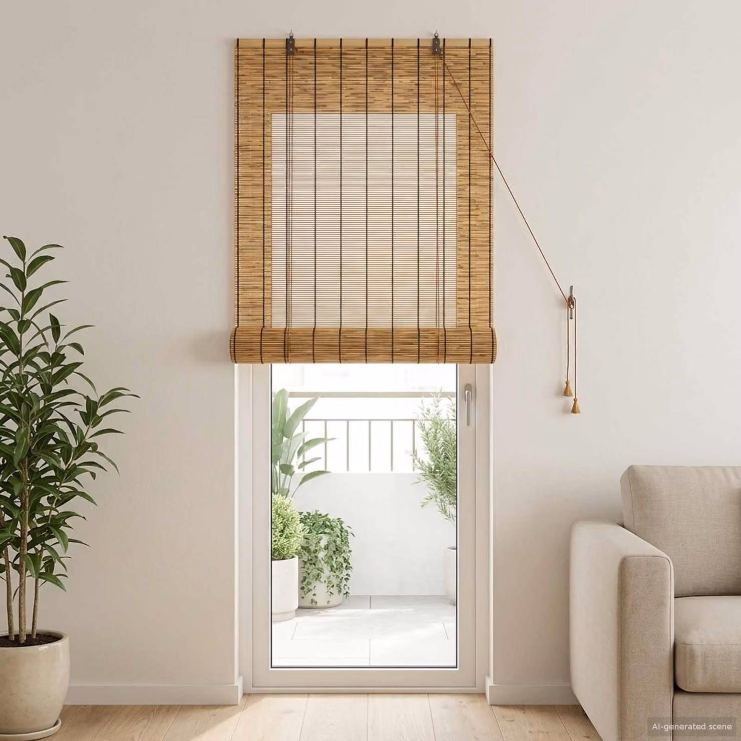 Tenda a rullo in bambù vidaXL Marrone, semi-trasparente, L: 60 cm, H: 220 cm