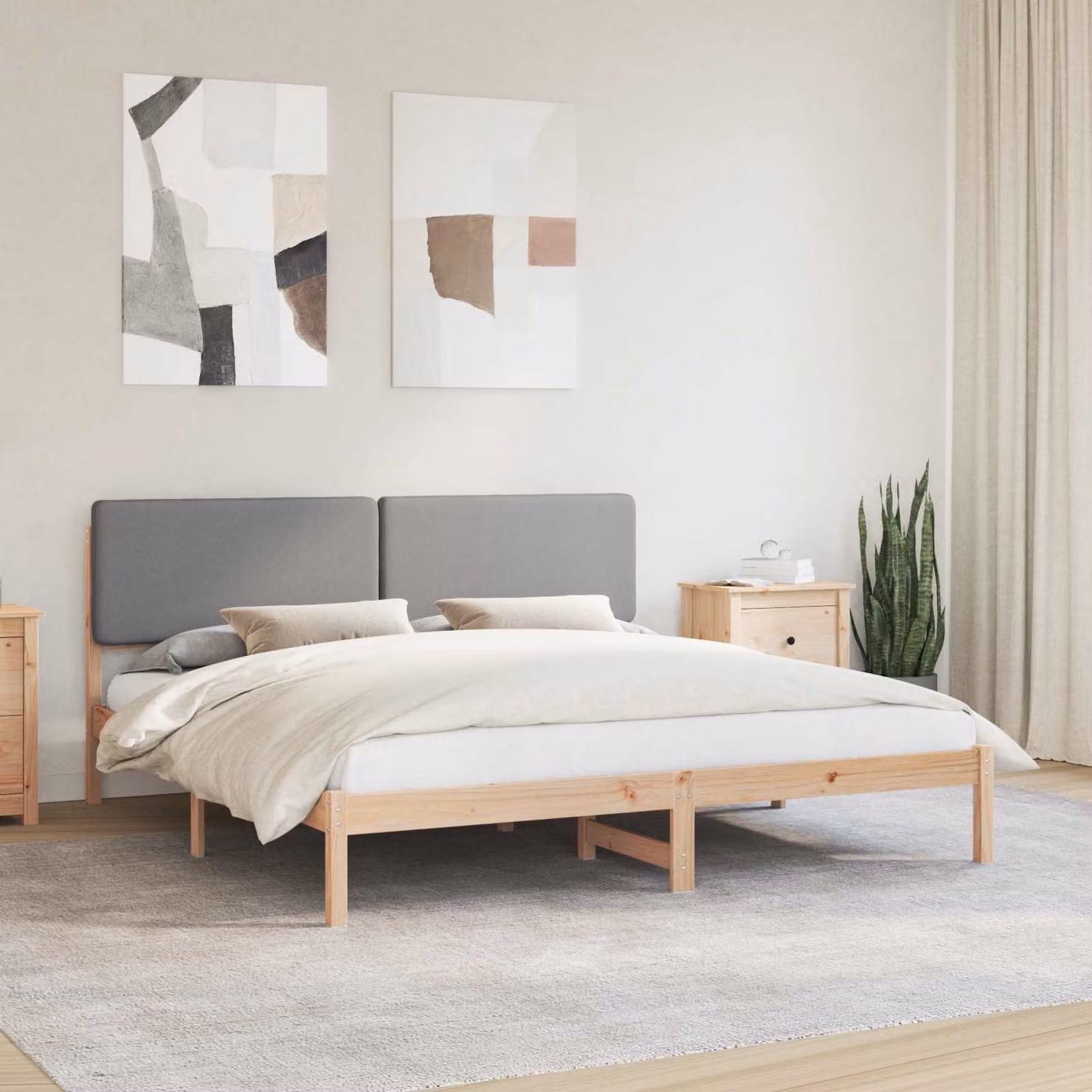 Letto con testiera rivestita vidaXL in legno di pino e tessuto, Grigio, L 180 x P 200 cm – 1