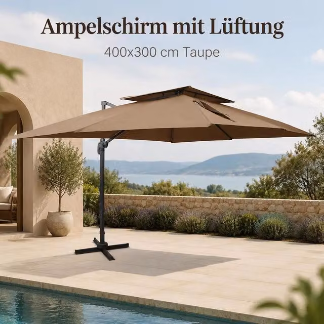 Parasol With Ventilation 400x300 Cm Taupe