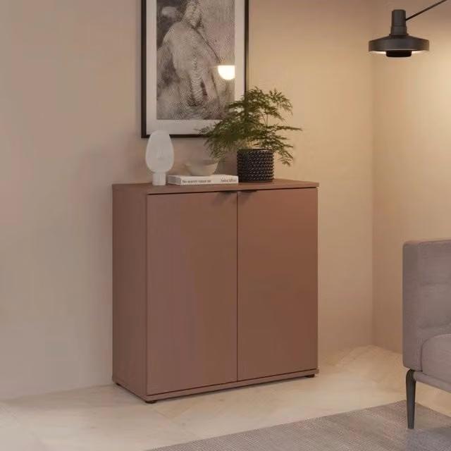 Mobile multiuso Segno EFFEZETA con due ante e ripiani interni, colore marrone opaco, L 80,1 cm x P 34,1 cm x H 82,3 cm – 1