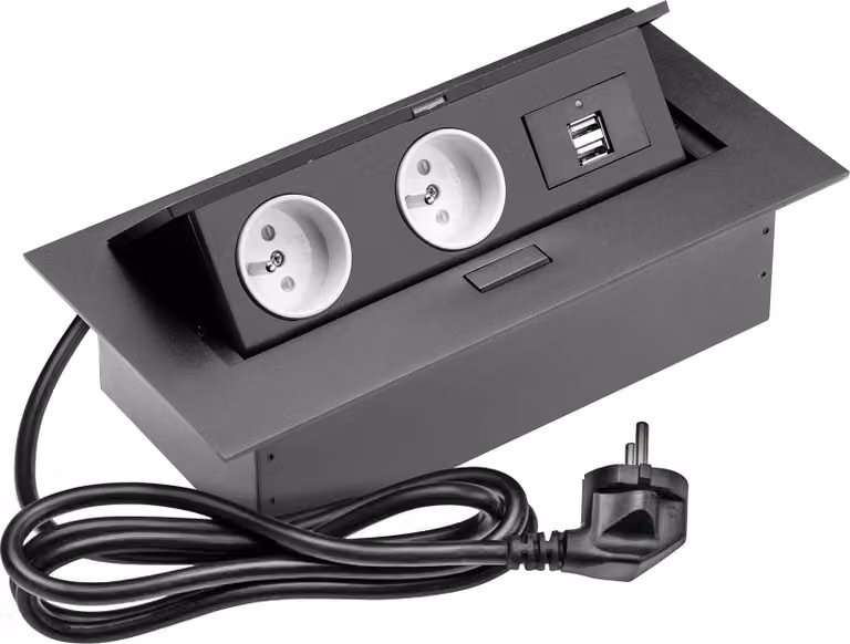 GTV AE-PBU2GU-20 Prese da tavolo, 2X presa, 2XUSB, cavo di alimentazione, nero