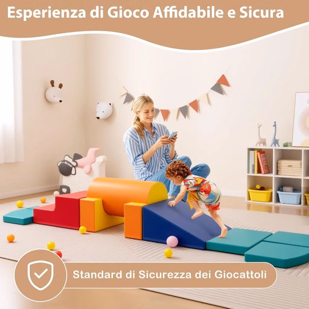 Set di 10 Giocattoli da Arrampicata in Schiuma Multicolore COSTWAY per Bambini, Blocchi da Costruzione Morbidi per Attività di Gattonamento e Scivolamento – 2