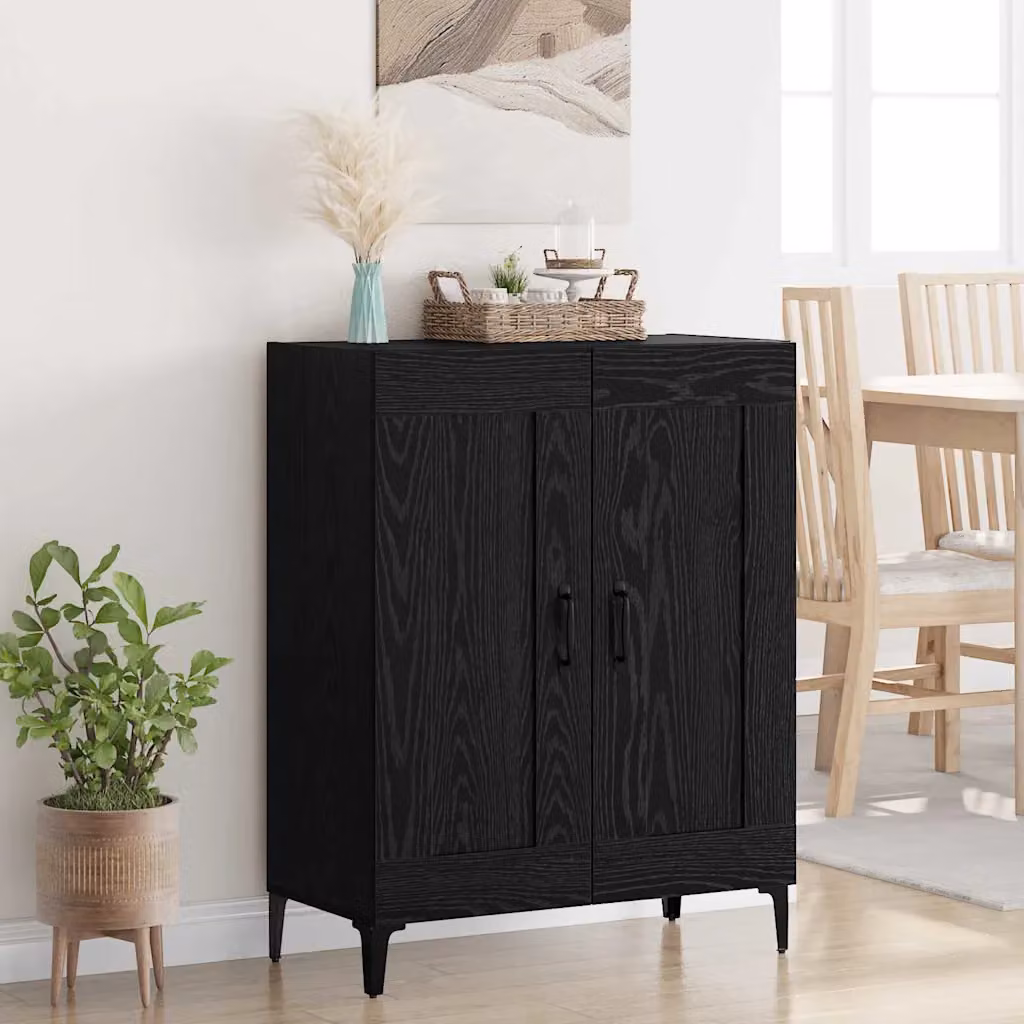 Credenza moderna vidaXL in legno ingegnerizzato e metallo, colore nero opaco, L: 69,5 cm, P: 34 cm, H: 90 cm
