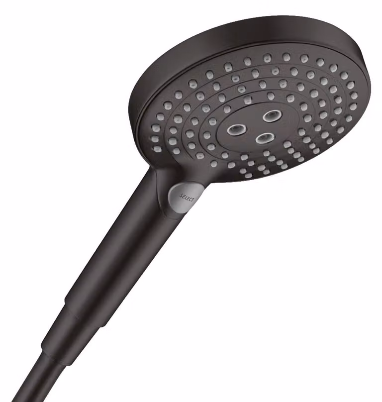 hansgrohe Raindance Select S, doccetta manuale 120 3getti, tecnologia PowderRain EcoSmart+, finitura nero opaco