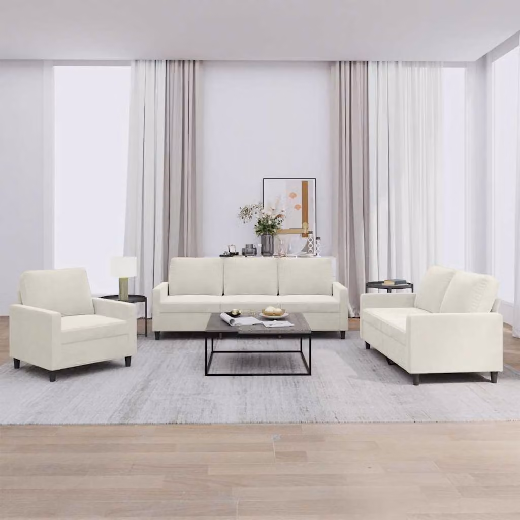 Set di divani 3 pezzi vidaXL in velluto beige con cuscini per soggiorno moderno – 1