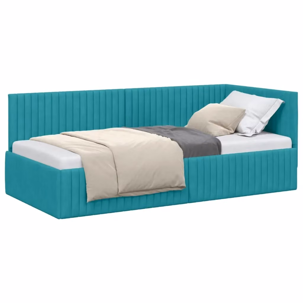 vidaXL Letto ad angolo con chaise longue in velluto turchese, L/P/H: 200 x 90 x 72 cm – 2