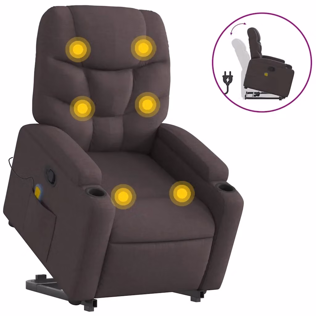 Poltrona Alzapersona con Assistenza Elettrica vidaXL, Marrone, Tessuto con Braccioli – 2
