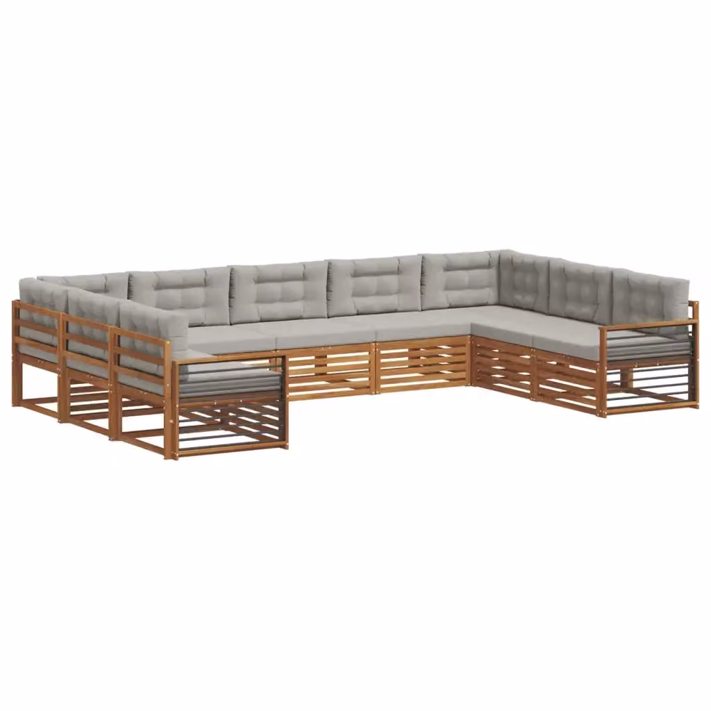 Set di divani da esterno a L vidaXL in legno di acacia con cuscini grigi – 2