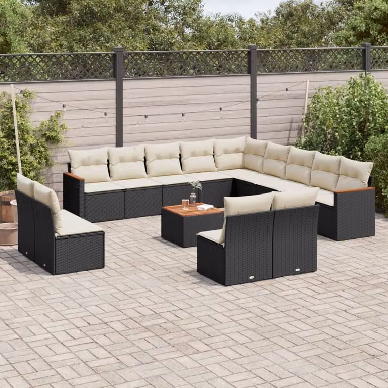 Maison Exclusive - Set Divani da Giardino 14pz con Cuscini in Polyrattan Nero