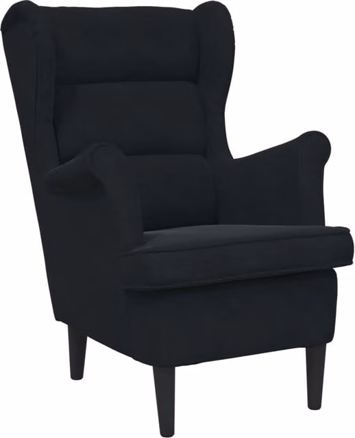 Poltrona relax moderna vidaXL in velluto nero con braccioli e struttura in legno – 1