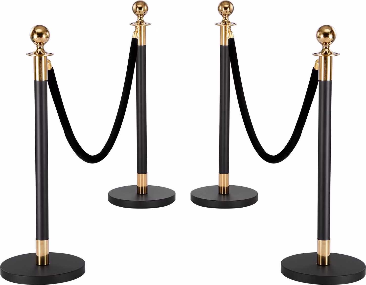 SucceBuy 4 paletti barriera, sistema di controllo della folla con 2 corde di velluto nero (1,5 m), supporto barriera con base riempibile, ideale per eventi, mostre, hotel, cinema e fiere