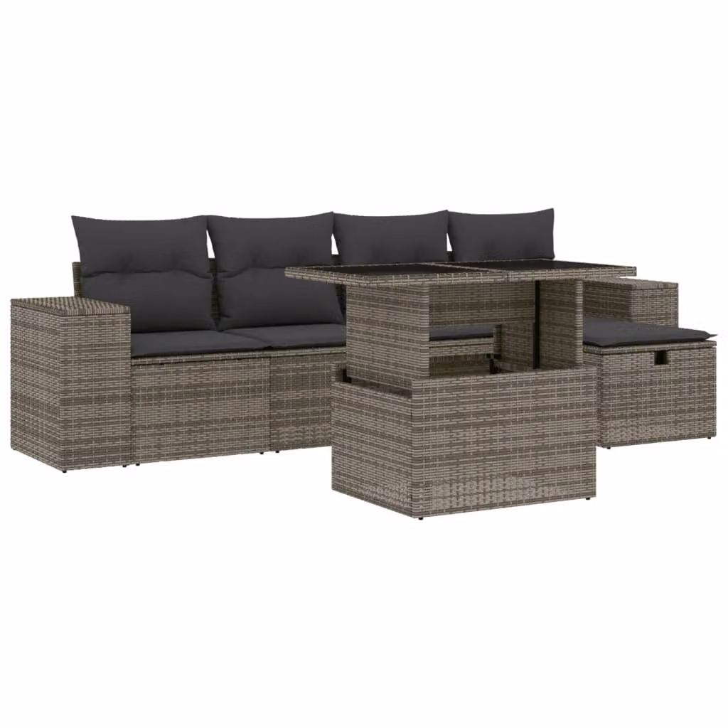 Set Divano da Giardino 6 pz con Cuscini Grigio in Polyrattan