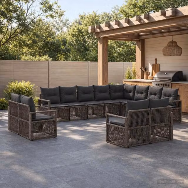 Set Divano da Giardino 12 pz Grigio polyrattan 3435887