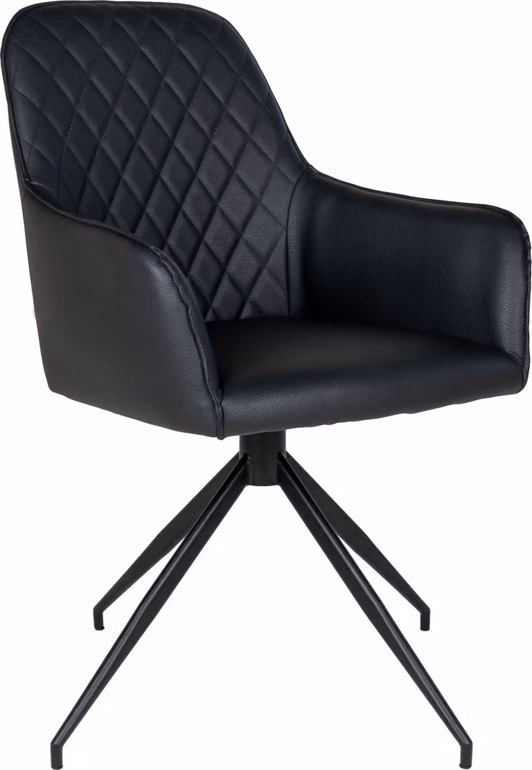 Sedia da pranzo Harbo con base girevole nera.