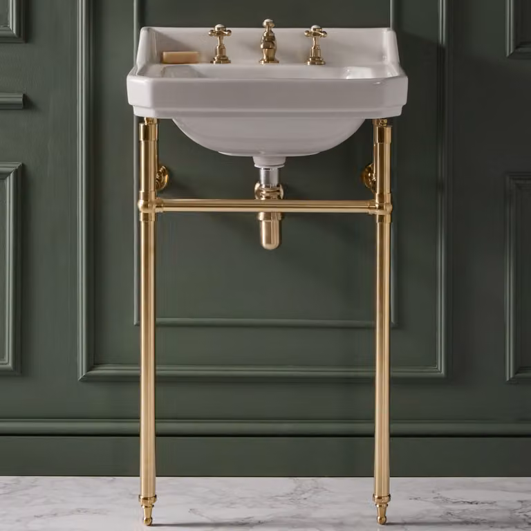 Consolle con Lavabo Tradizionale 560mm - Struttura Oro Satinato - 3 fori rubinetteria - Richmond