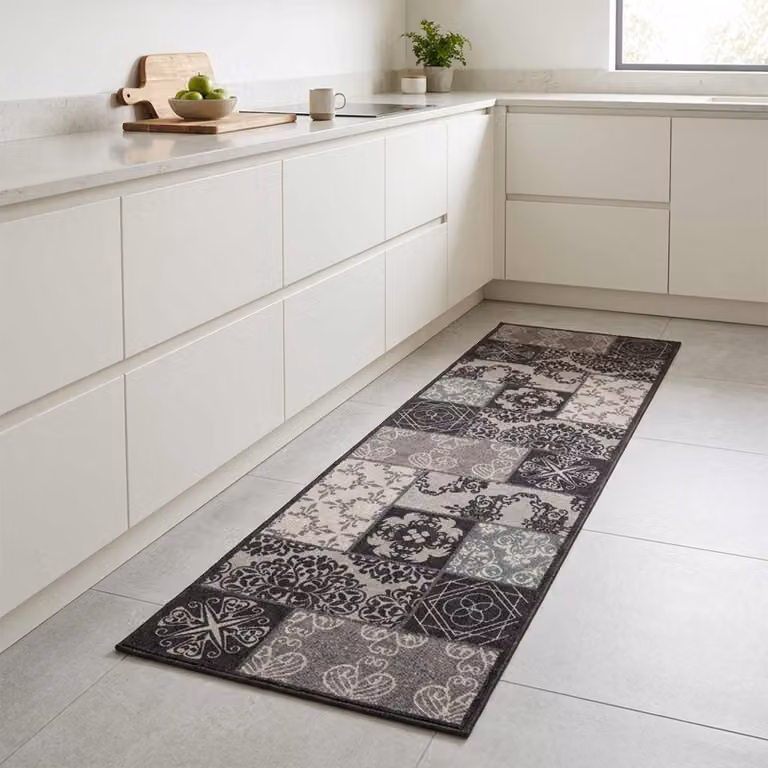 Tappeto da cucina vidaXL con motivo mosaico nero, lavabile e antiscivolo, L: 300 cm, P: 60 cm