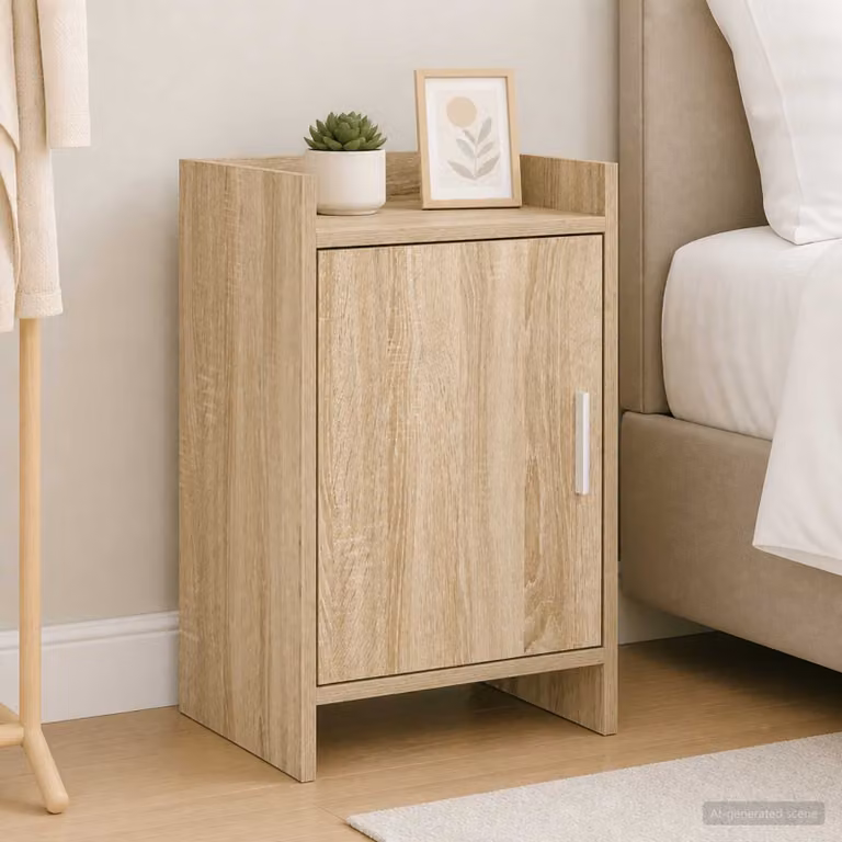 Comodino moderno vidaXL in legno ingegnerizzato e metallo, colore rovere sonoma beige e marrone, L 40 cm x P 30 cm x H 60 cm