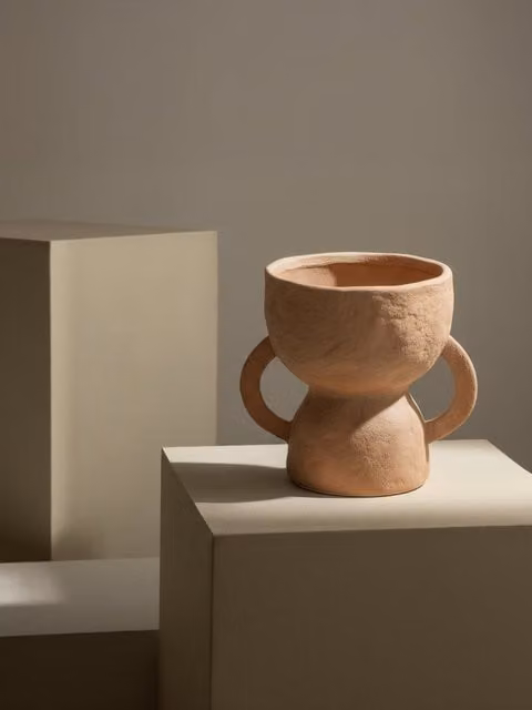 Vaso Gor in ceramica marrone stile rustico Kenay Home, forma rotonda per uso da tavolo
