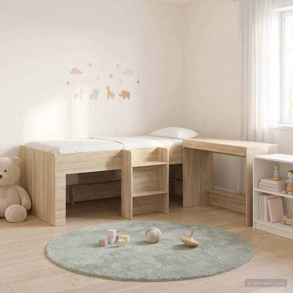 Letto a soppalco esclusivo con scrivania per bambini, 2 pezzi, finitura rovere Sonoma