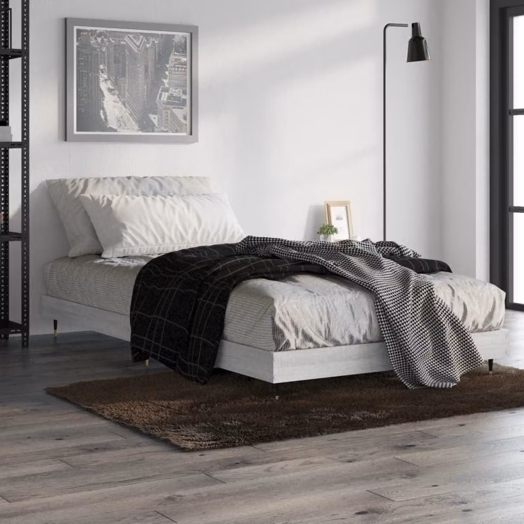 The Living Store Struttura letto grigio Sonoma 100x200 cm in materiale ligneo