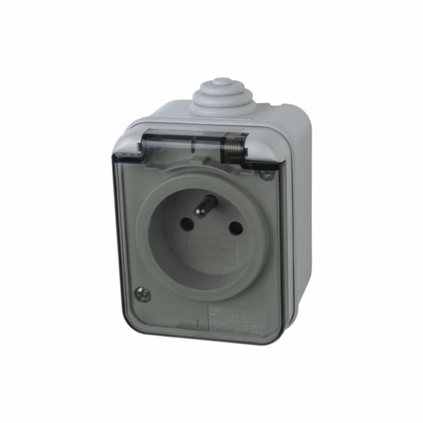 Presa di corrente sistema belga/francese con coperchio incernierato Coperchio incernierato montato in superficie IP44 grigio 1592.FR M-L 1175
