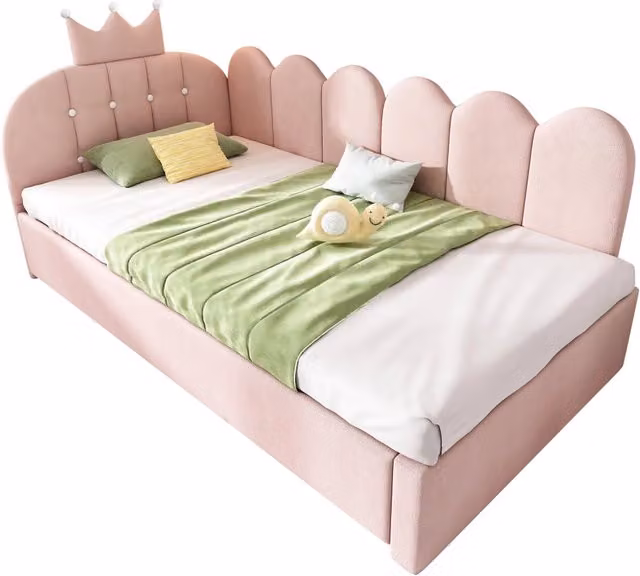 Letto divano Tynqer in velluto rosa con letto estraibile per adulti, L/P/H: 90 x 200 x 95 cm