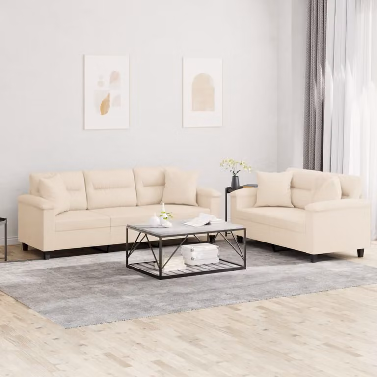 Set di divani vidaXL composto da un divano a 2 posti e un divano a 3 posti in microfibra beige con cuscini inclusi