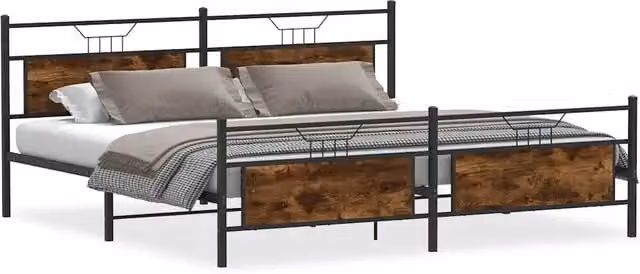 Letto matrimoniale | Letto per adulti | Giroletto senza Materaso in Metallo Rovere Fumo 193x201 cm