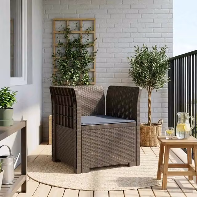 Sedia da giardino poltrona a 1 posto con cuscino in rattan effetto moderno colore grigio chiaro – 1