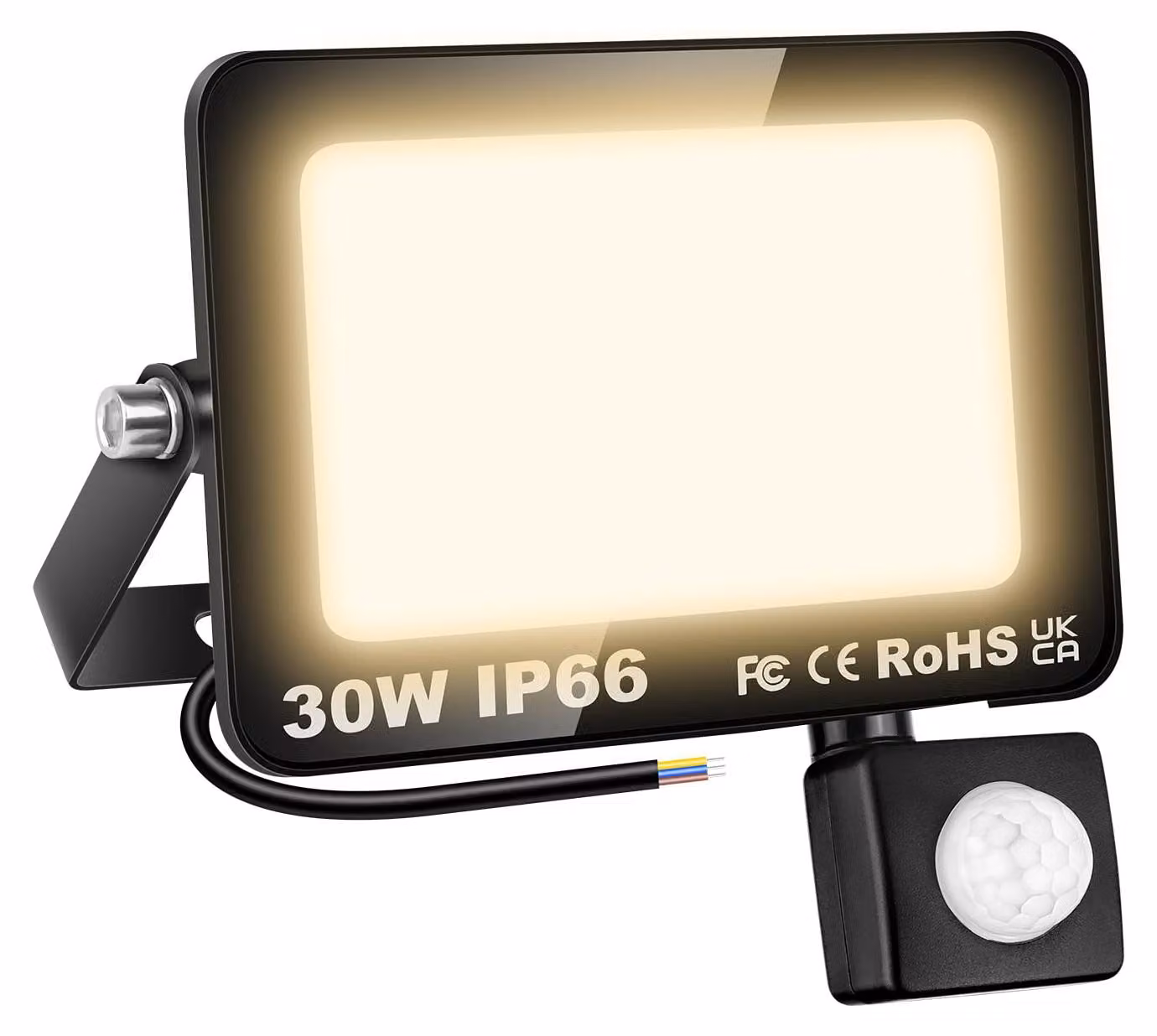 Faro LED da 30W, 3000 lumen, con sensore di movimento, grado di protezione IP66, luce bianco caldo