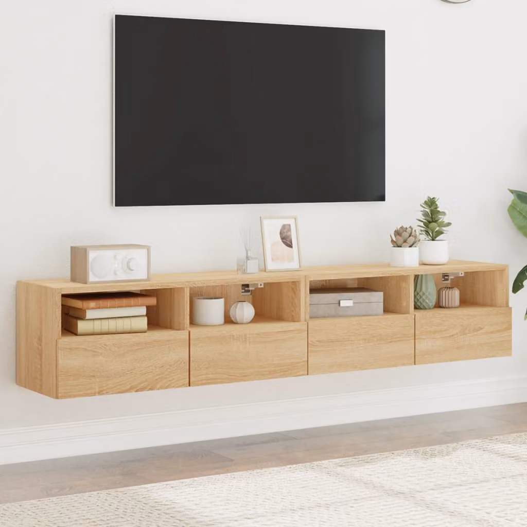 Set di 2 mobili TV da parete vidaXL in legno multistrato e MDF, colore Rovere Sonoma, L 80 x P 30 x H 30 cm
