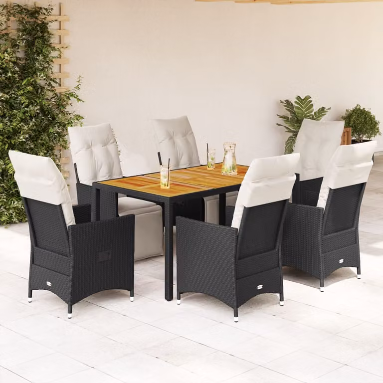 Set da pranzo da giardino vidaXL in legno di acacia oliato e rattan con 7 pezzi disponibile in nero, bianco o beige